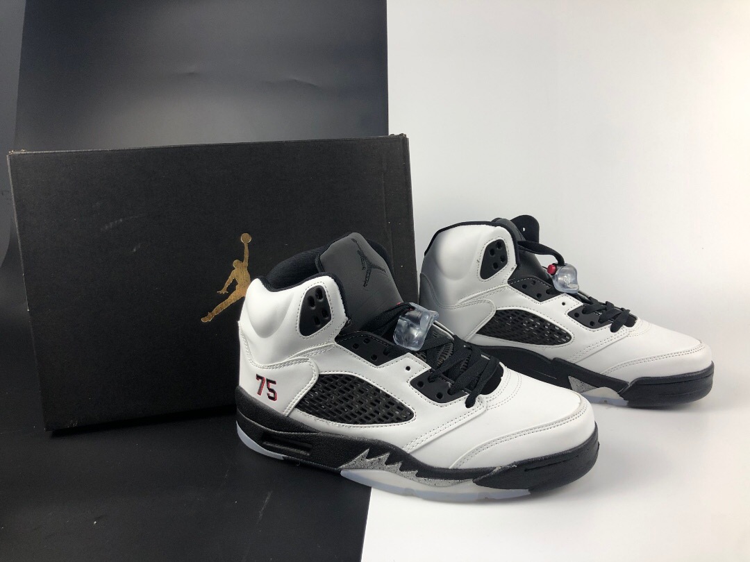 New Air Jordan 5 Paris White Black Shoes